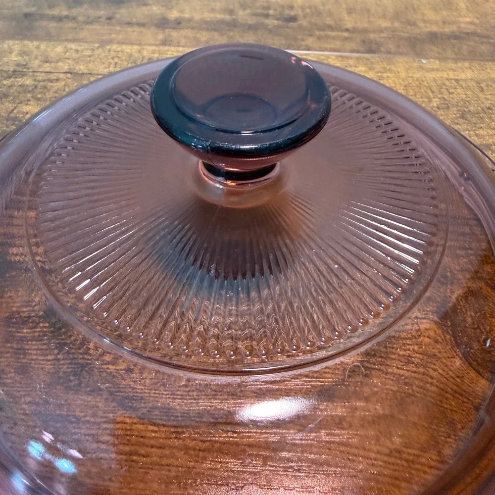 Vtg Pyrex Visions Cranberry V-1-C Glass Lid Rose Sunburst Replacement 6.5